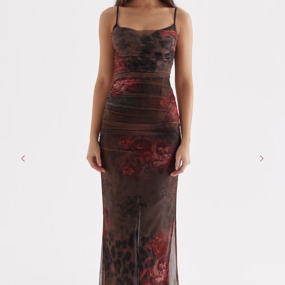 House of CB Brown and Red Floral Midi Dress - Picture 2 of 2